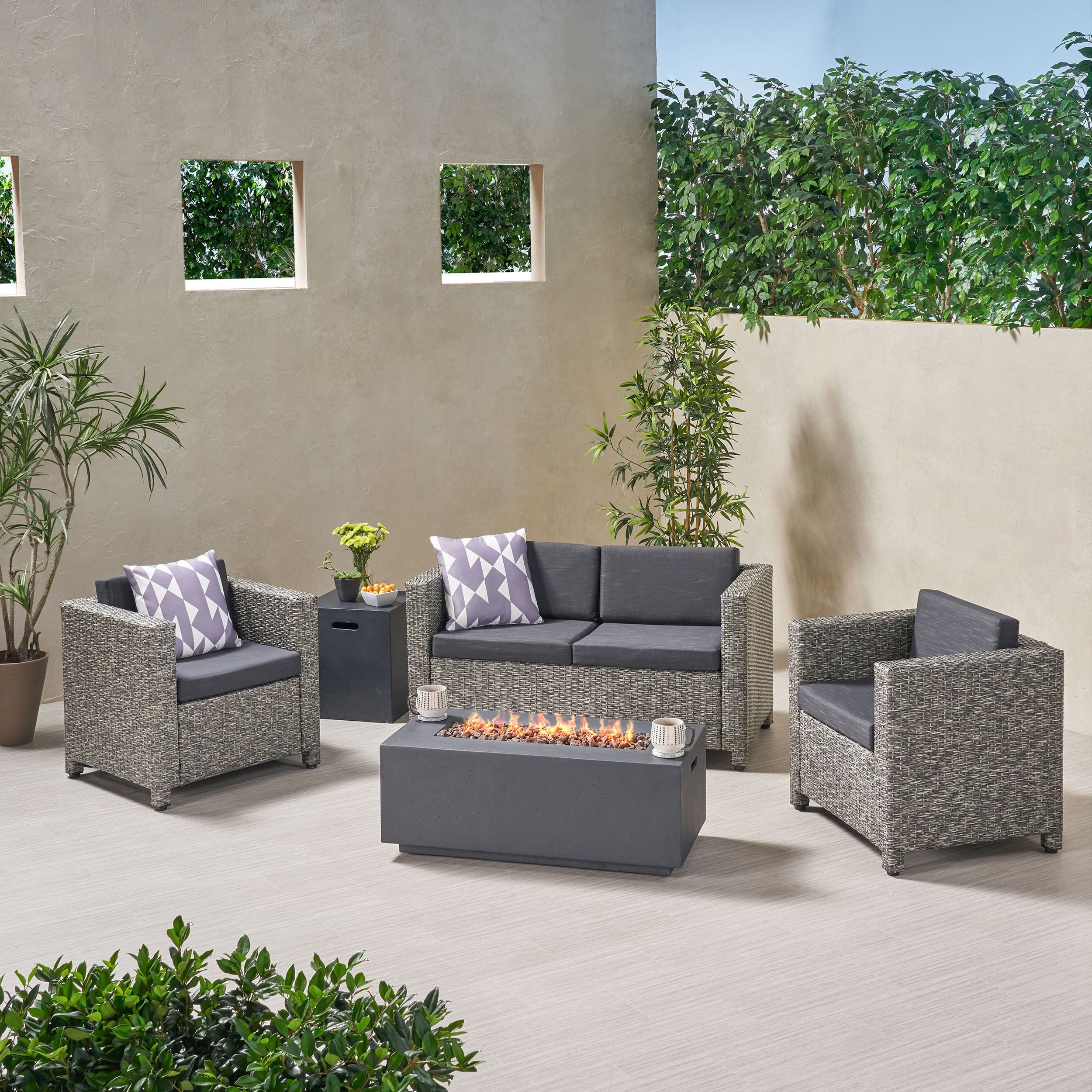 Venice 4-Seater Outdoor Fire Pit Sofa Set