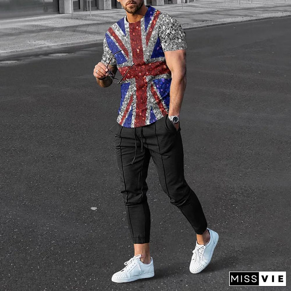 Flag Print Casual Print T-Shirt And Pants Co-Ord