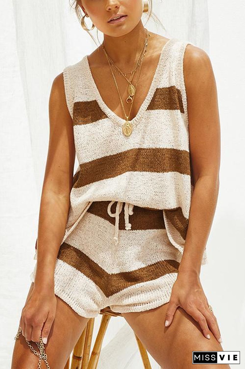 V Neck Sleeveless Tank Shorts Set