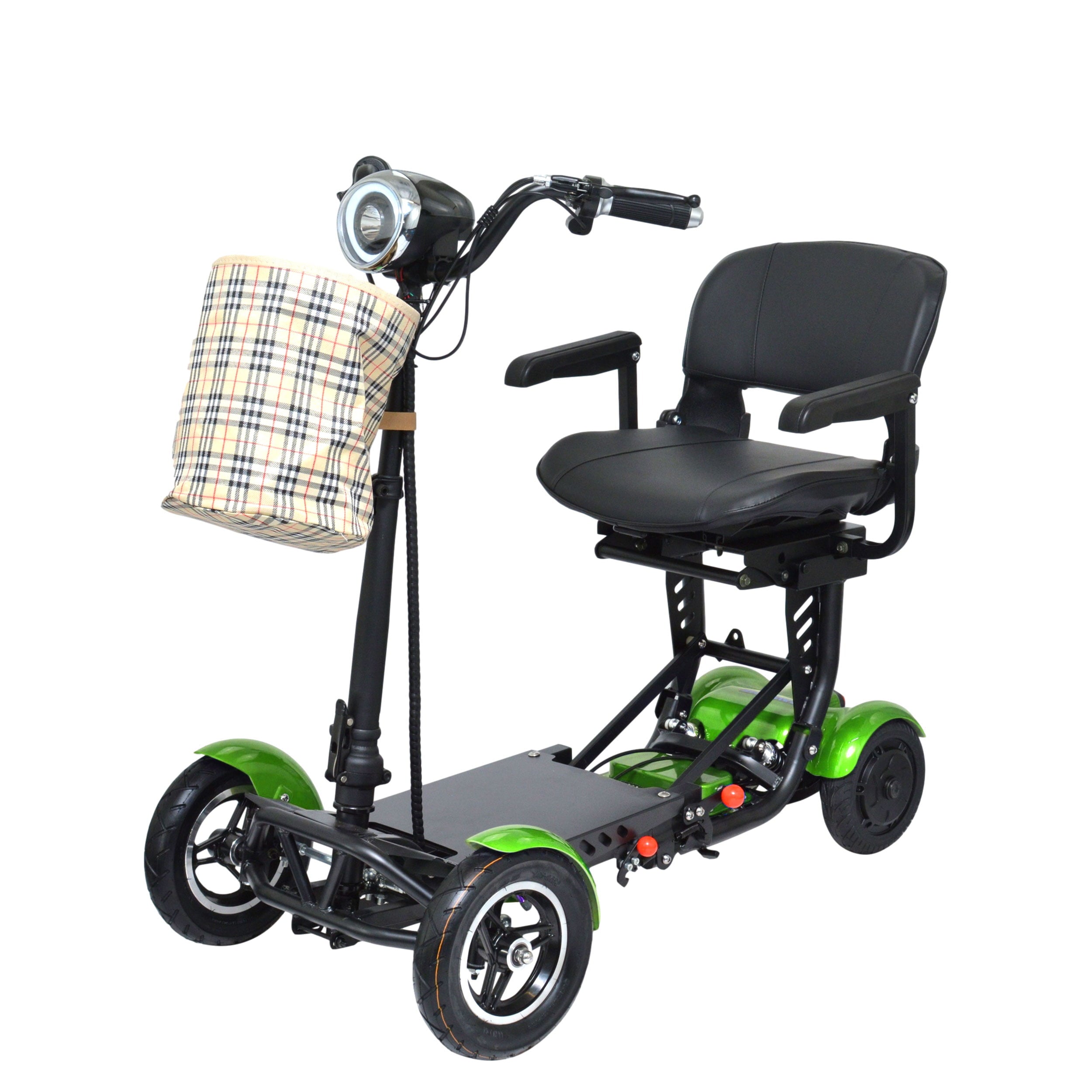 Special Design Green Portable Travel Scooter, LED Lights Extra Child Seat