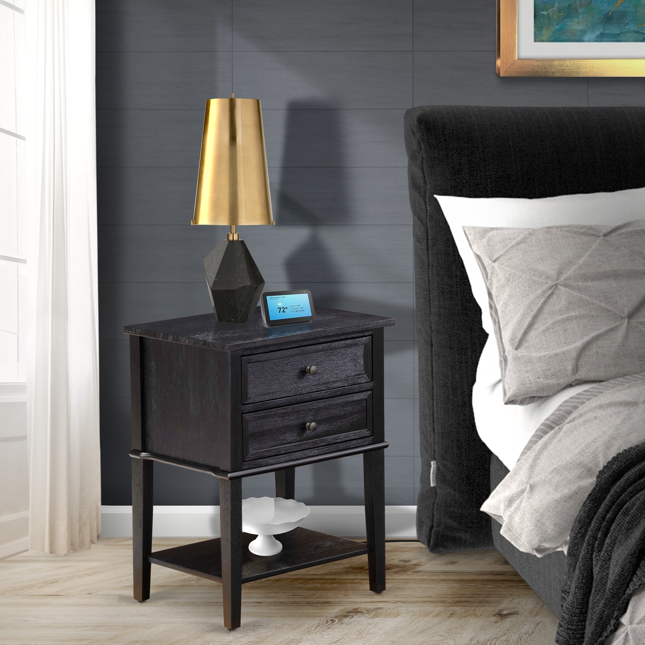 Wood Night Stand with 2 Wood Drawers for Bedroom - Stable and Sturdy Constructed (Finish Options Available)