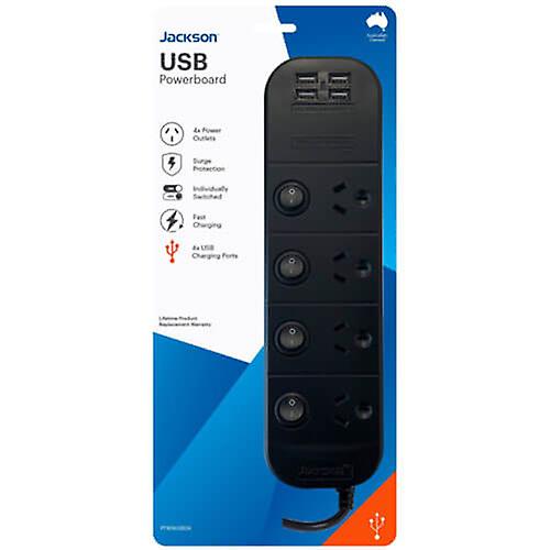 Jackson Industries USB Charging Powerboard (4 Outlet Black)