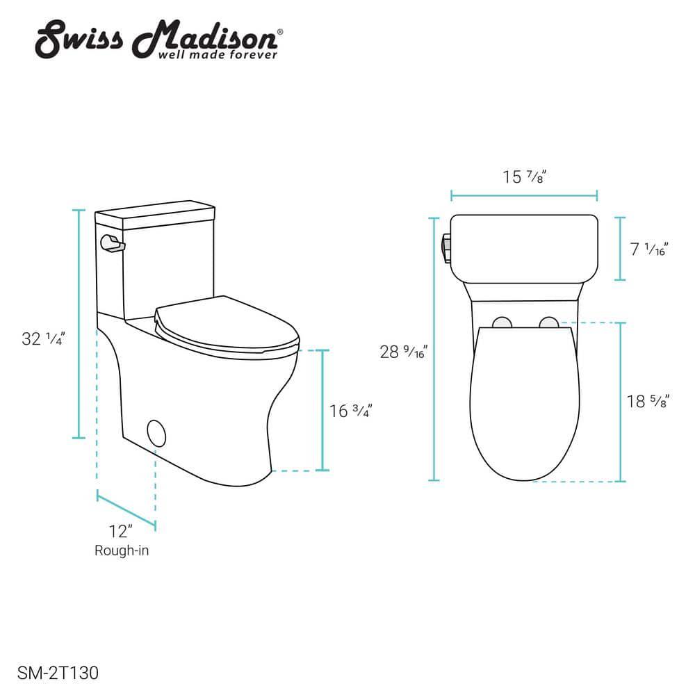 Swiss Madison Classe 2piece 128 GPF Single Flush Elongated Toilet in Glossy White Seat Included