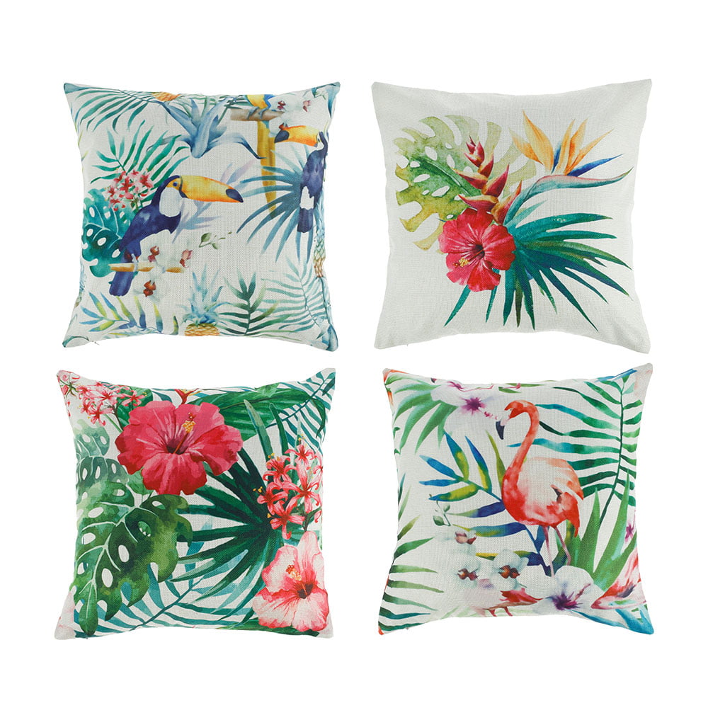 MLfire 4 Pack Decorative Throw Pillow Cover Square Cushion Covers Waterproof Tropical Plants Throw Pillow Coers Canas Coer for Outdoor Patio Garden Blench Tent Living Room Bed, and Sofa