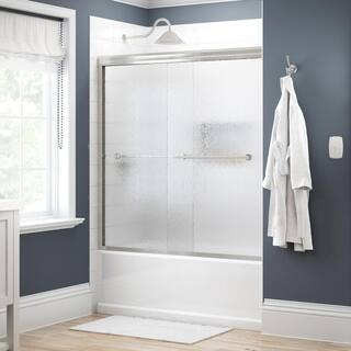 Delta Crestfield 60 in. x 58-18 in. Traditional Semi-Frameless Sliding Bathtub Door in Nickel and 14 in. (6mm) Rain Glass 158730