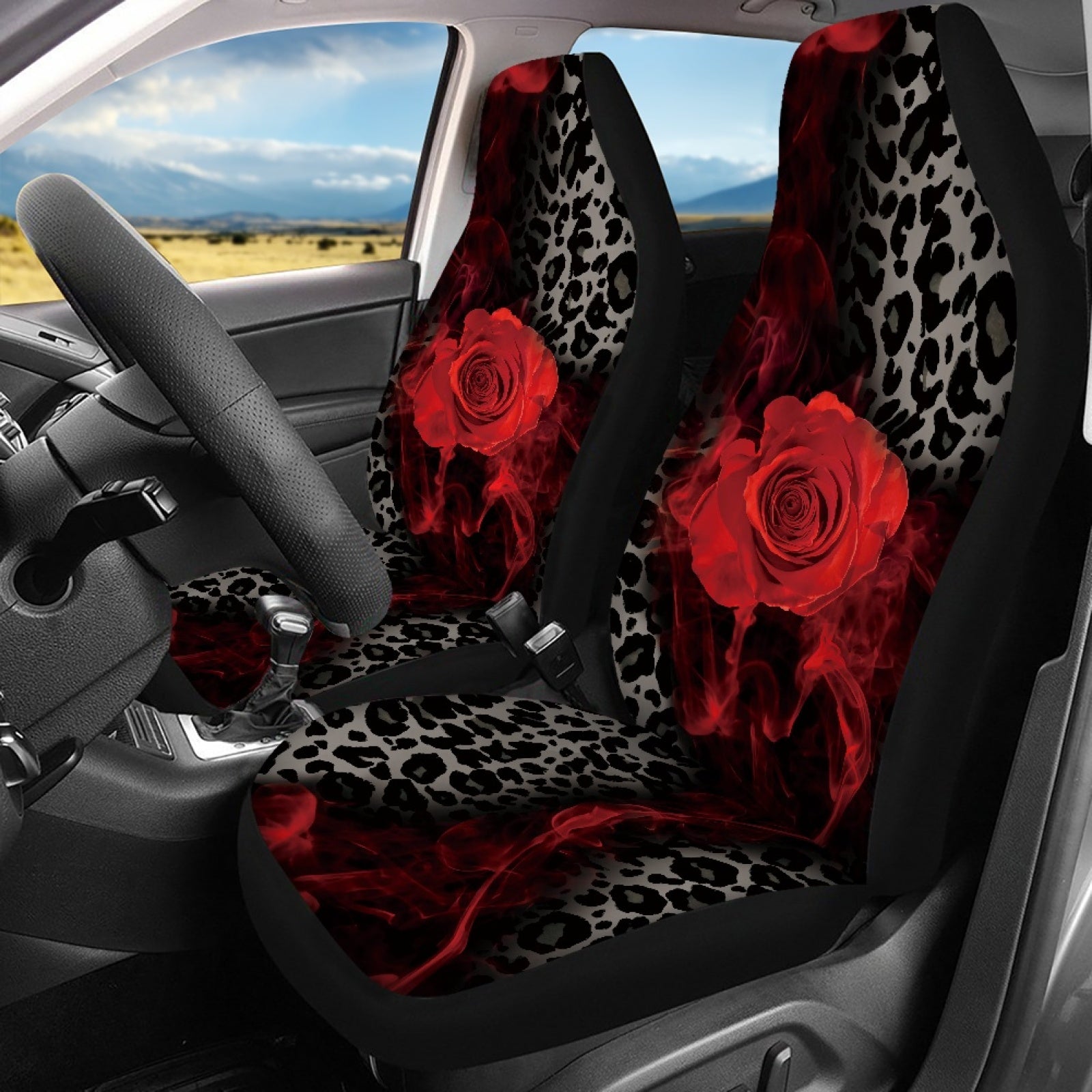 Xoenoiee Red Rose Car Seat Covers Universal for Most Cars SUV - Polyester Cloth Auto Front and Rear Split Bench Seat Cover Full Set