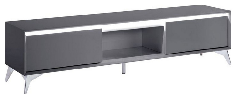 Benzara BM251383 TV Stand With 2 Door Storage and LED Touch Light  Gray   Midcentury   Entertainment Centers And Tv Stands   by Uber Bazaar  Houzz