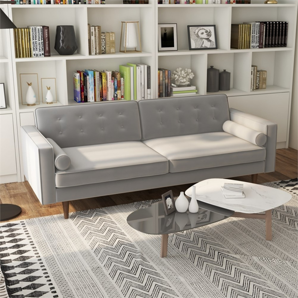 Kearney Mid Century Modern Furniture Style Gray Velvet Living Room Couch   Midcentury   Sofas   by Homesquare  Houzz