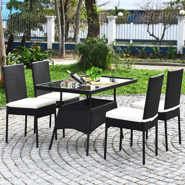 Costway 10pcs Patio Rattan Dining Set Cushioned Chair Table With Glass Top Garden Furniture