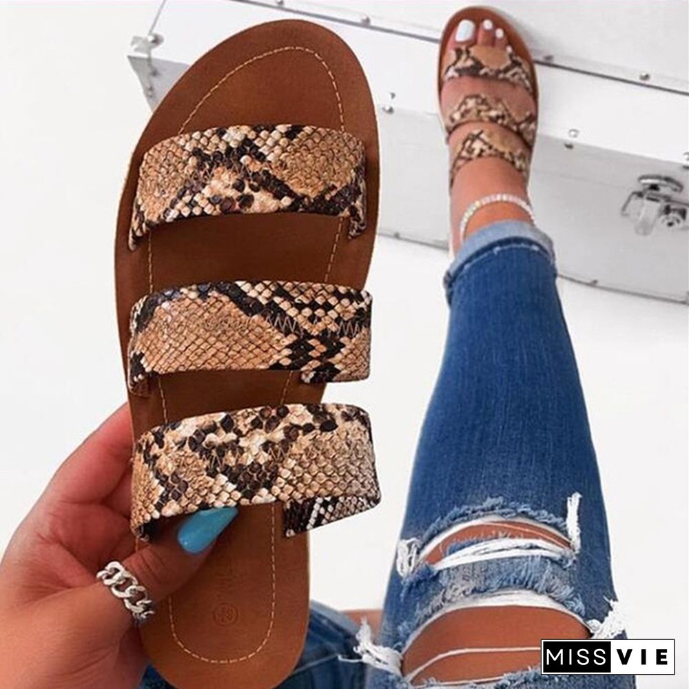 Women Beach Shoes Snake Totem Non-Slip Outdoor Slippers Sandals Fashion Flat Bottom Slippers