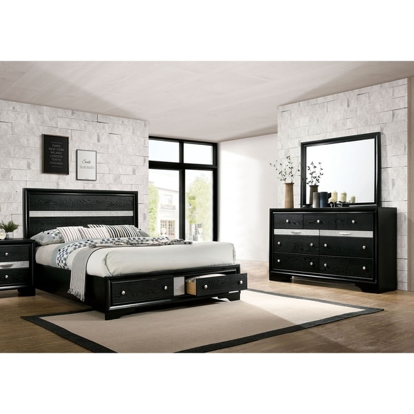 Furniture of America Manzini Black 2-piece Bed and Dresser Set - - 30374655