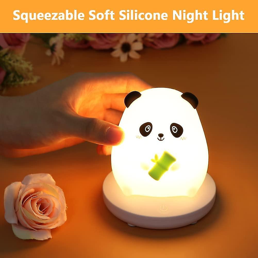 Led Night Light For Children， Cute Panda Night Light， Soft Silicone Night Light With Touch Sensor， Portable Silicone Led Lamp For Children