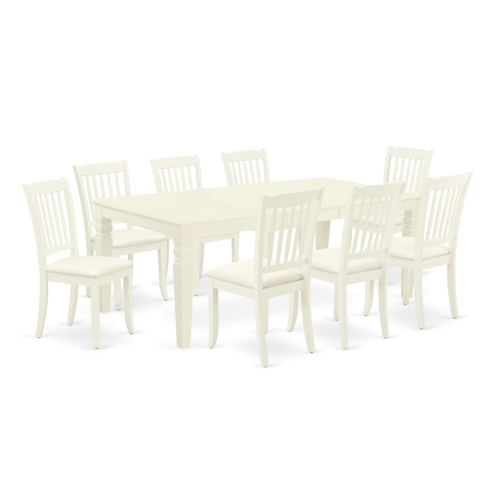 East West Furniture Modern Dining Table Set  A Wooden Table and Linen Fabric Dining Room Chairs  Linen White (Pieces Options)