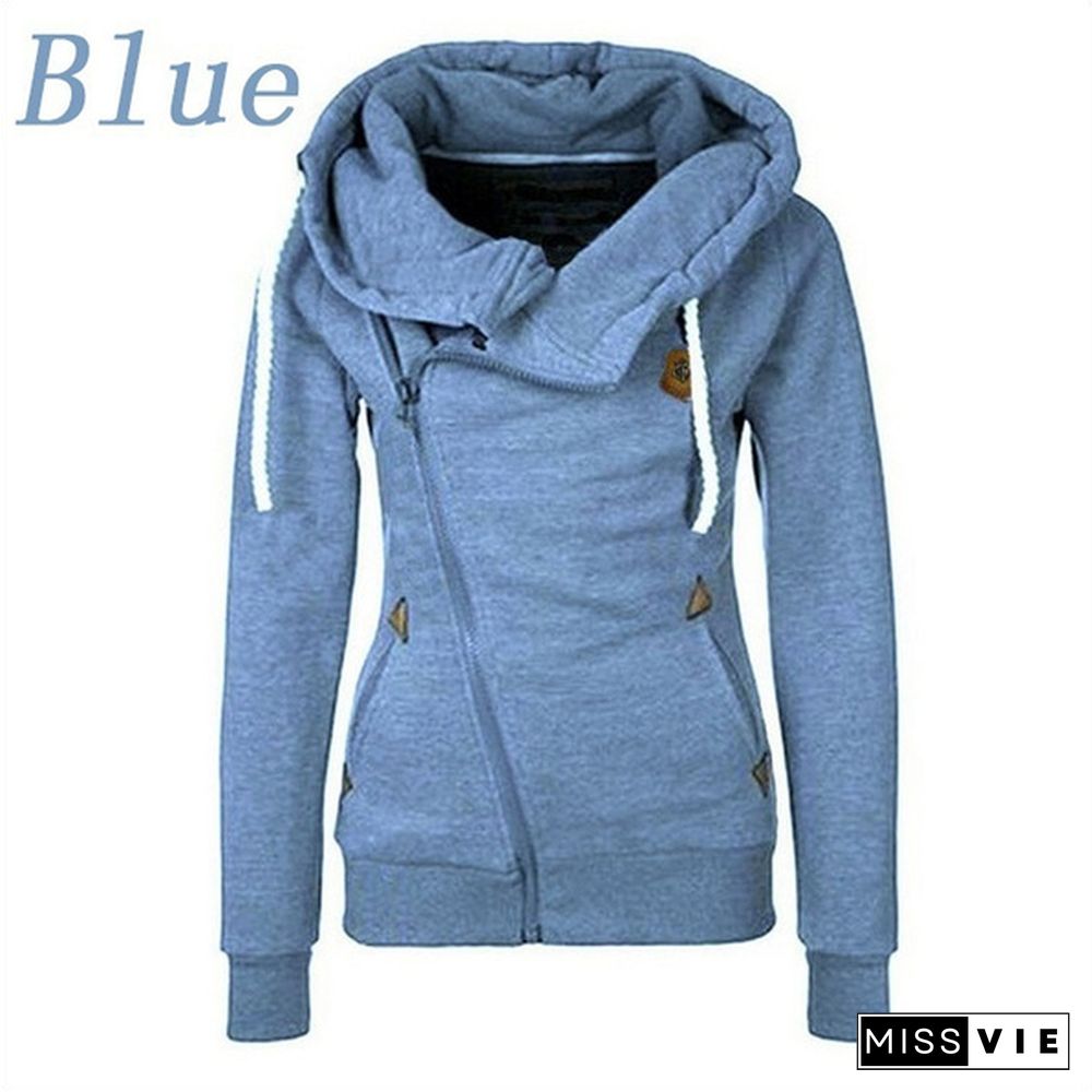 Winter Woman Fashion Sports Personality Side Zipper Hooded Sweatshirt Candy Colored Sweater Coat S-5XL