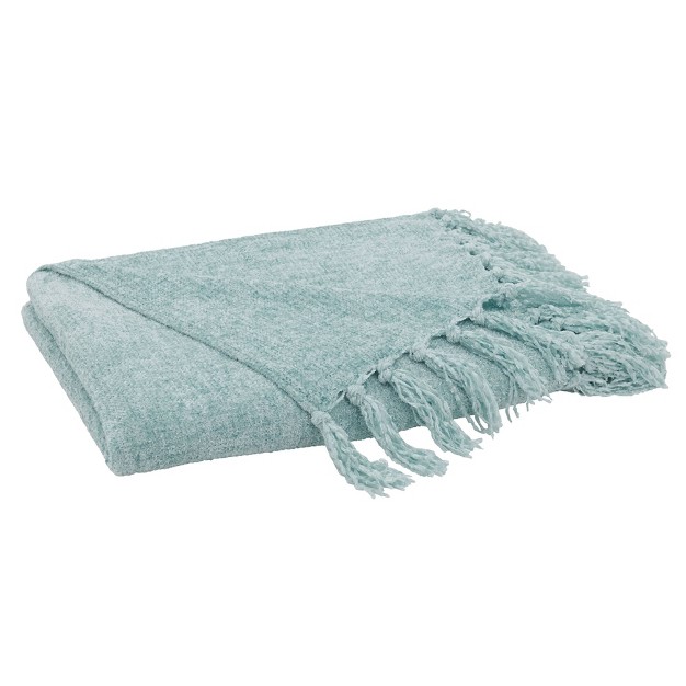 Chenille Throw Blanket With Fringed Edges Aqua Saro Lifestyle