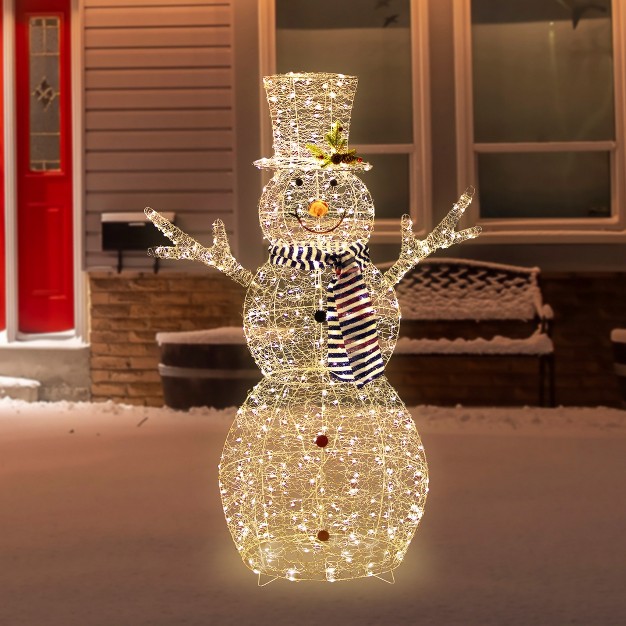 Led Lighted Silver Mesh Snowman Outdoor Twinkling Christmas Decoration