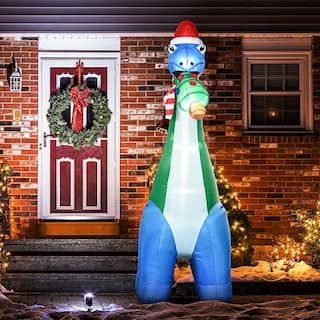 11FT Long Christmas Inflatable Dinosaur with Christmas Tree in Mouth Blow-Up Outdoor LED Yard Waterproof 844-726V80GN