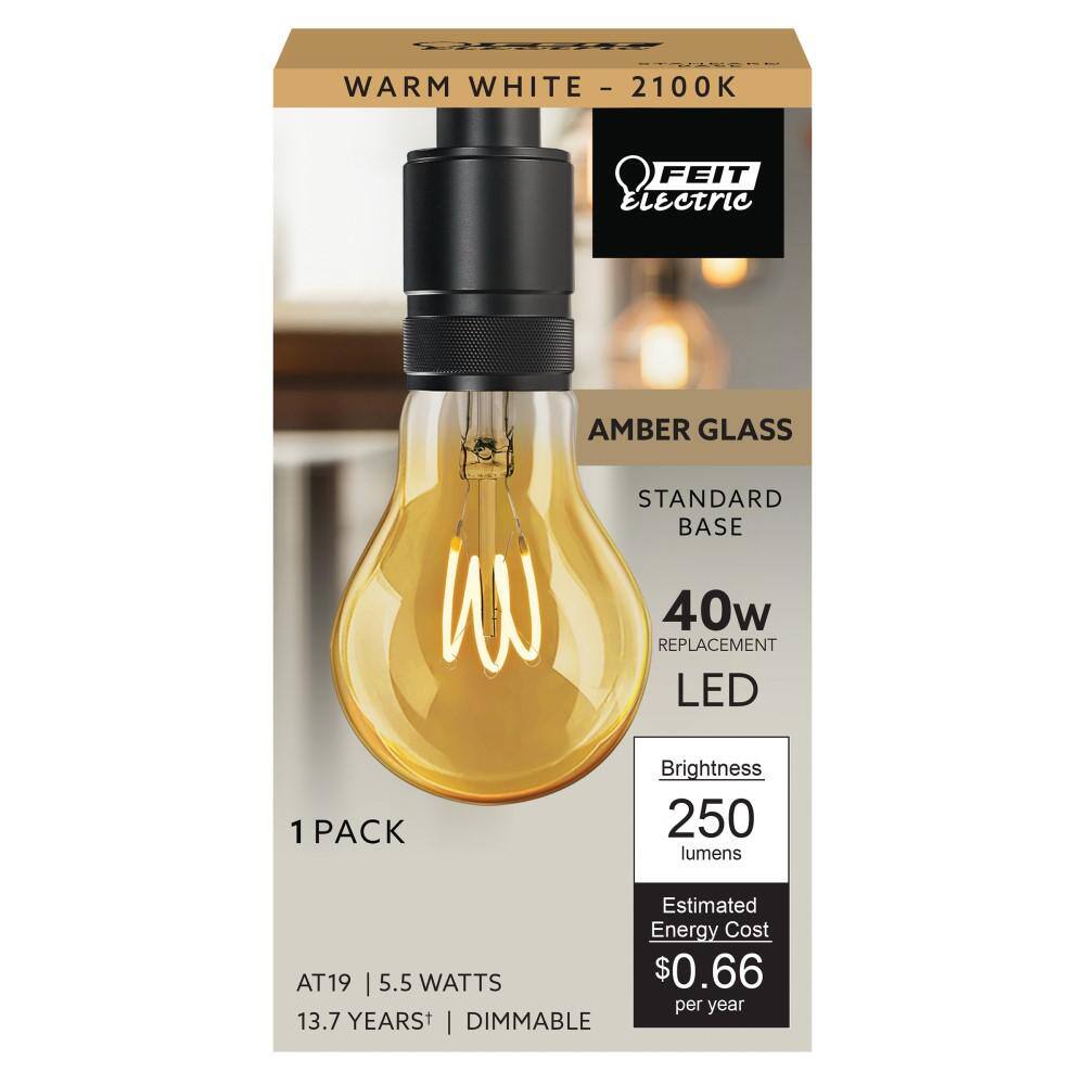 Feit Electric 40-Watt Equivalent A19 Dimmable H Shape Filament Amber Glass E26 Vintage Edison LED Light Bulb Warm White (6-Pack) AT19HLEDHDRP6