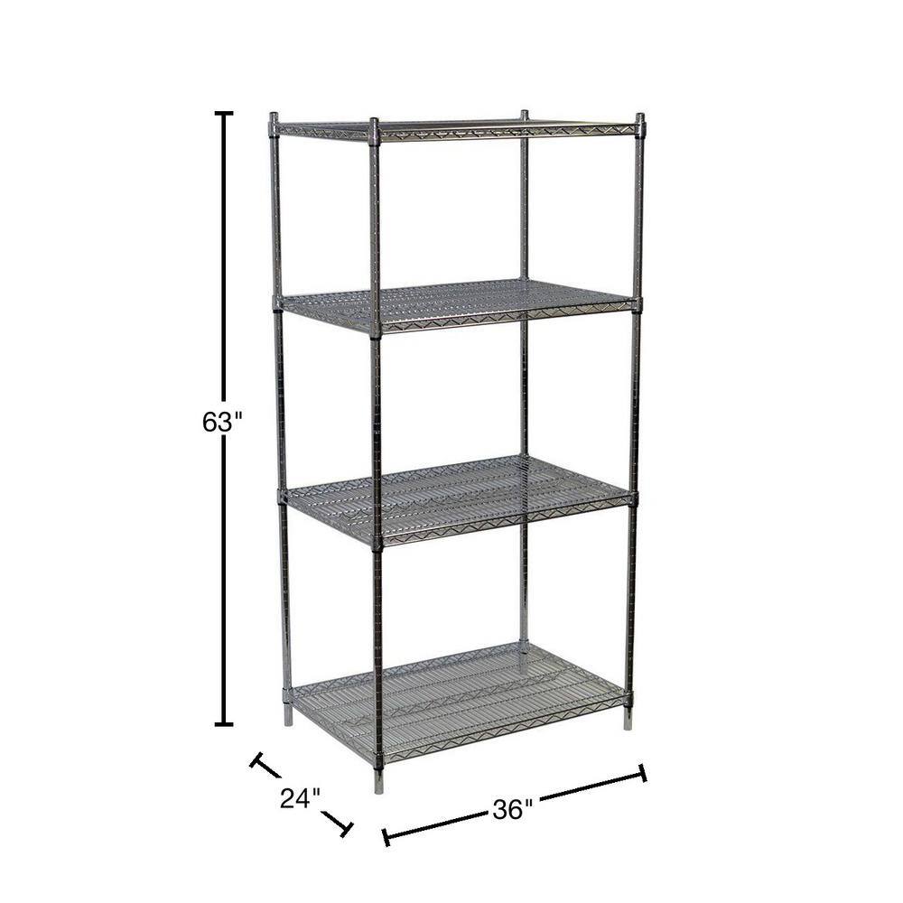 Storage Concepts Chrome 4-Tier Steel Wire Shelving Unit (36 in. W x 63 in. H x 24 in. D) WCS4-2436-63