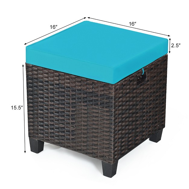 Costway 2pcs Patio Rattan Ottoman Cushioned Seat W Foot Rest Turquoise