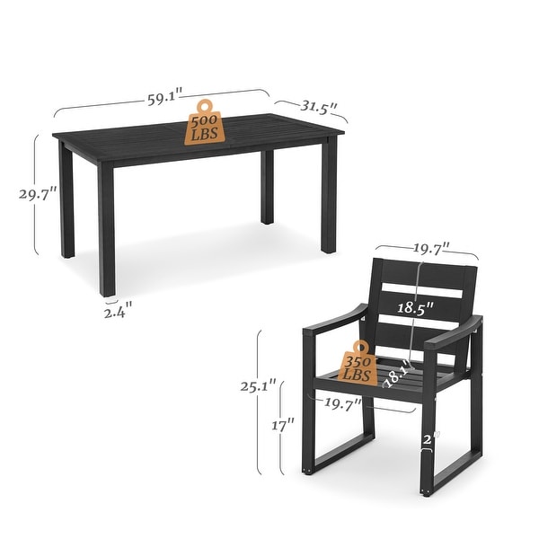 LUE BONA 5Piece HDPS Rectangular Patio Dining Set with Slatted Table Top and outdoor Armchairs