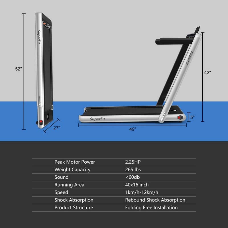 2 in 1 Folding Treadmill, 2.25HP Under Desk Electric Treadmill, Portable Walking Running Machine with Dual Display & Smart App Control