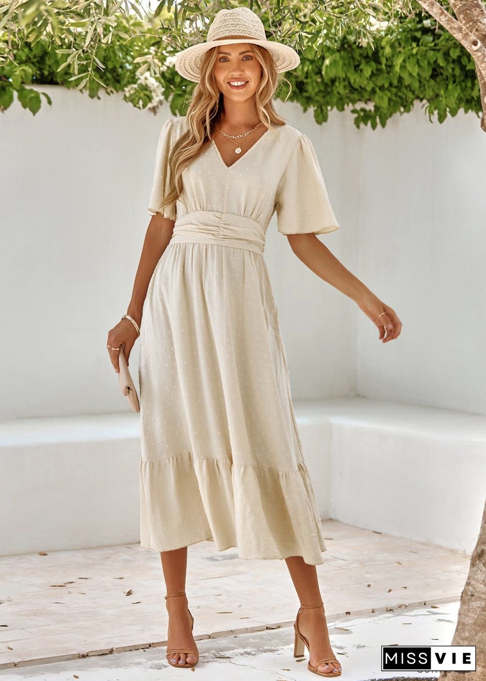 Boho Lotus Leaf Sleeve Midi Dress Mia