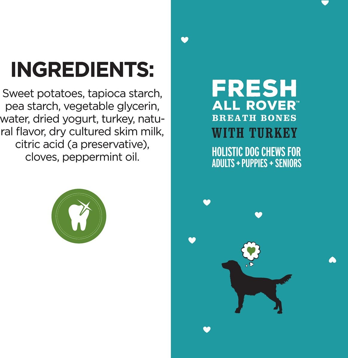 I and Love and You Fresh All Rover Breath Bones Grain-Free Dental Dog Treats， Regular