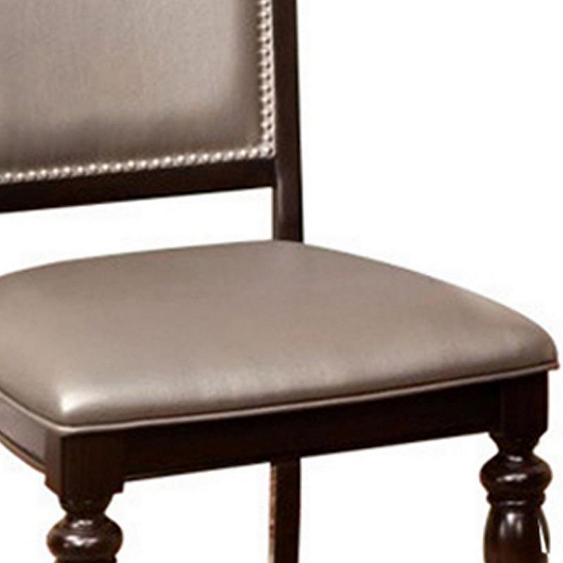 Harrington Transitional Side Chair With PVC， Brown Finish， Set of 2