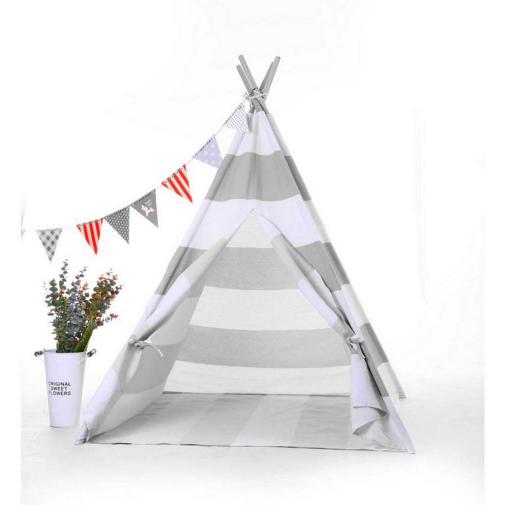 Ejoy 48 in. x 48 in. x 72 in. Natural Cotton Canvas Teepee Tent for Kids Indoor and Outdoor Playing (Set of 2-Piece) TeepeeTent_4PoleLargeGREY_2pc