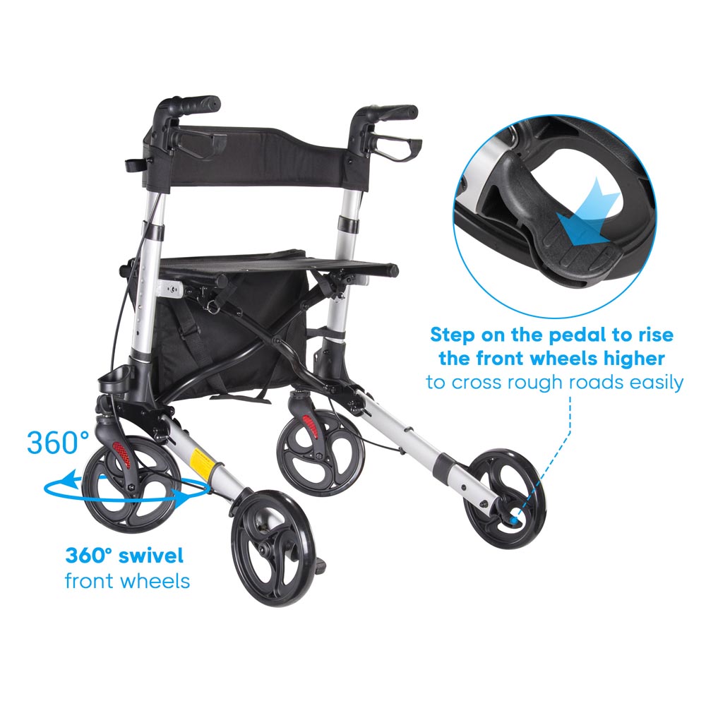 Yescom Foldable 4 Wheels Aluminum Rollator Walker w/ Brakes