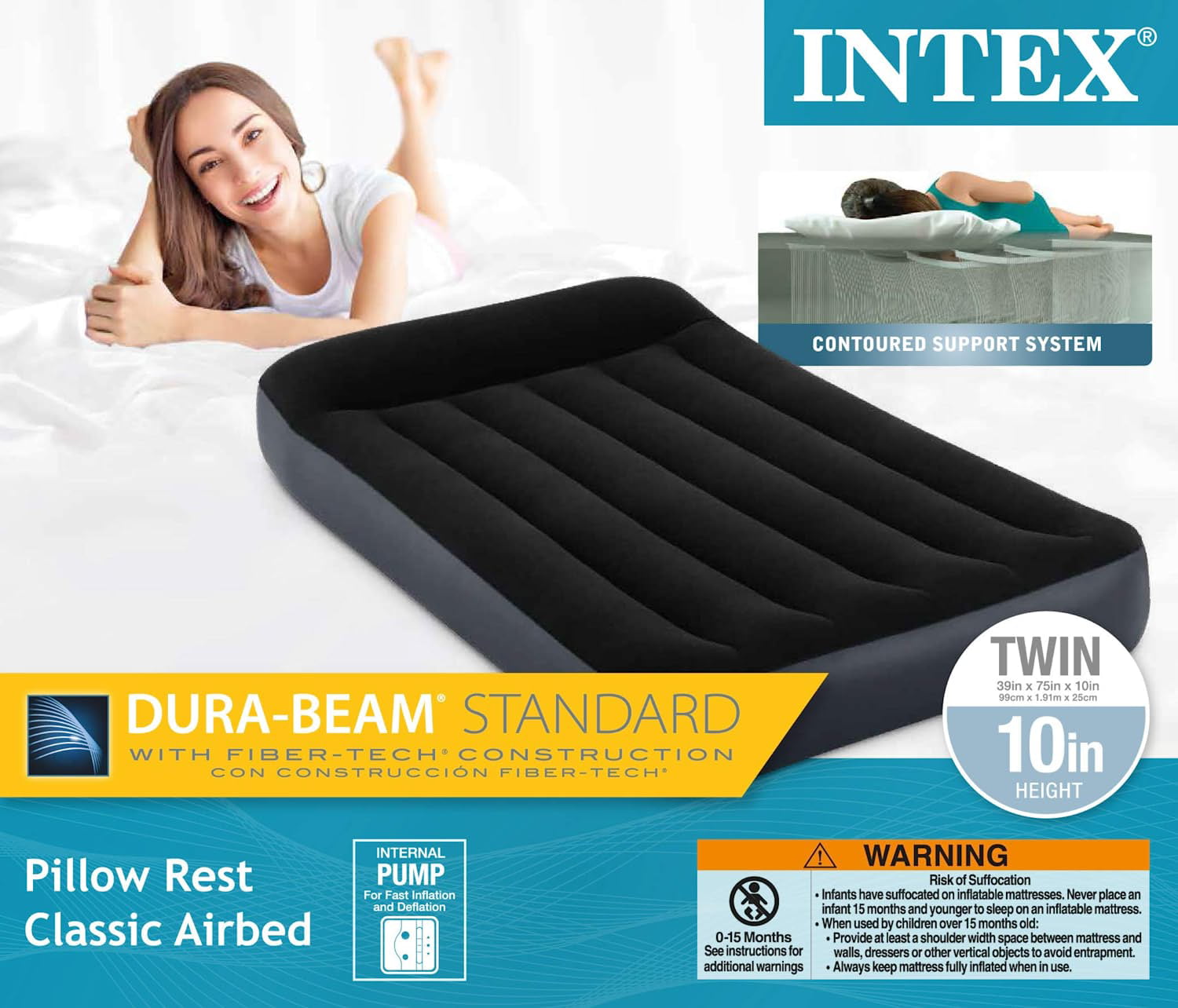 Intex Dura-Beam Standard Pillow Rest Classic Airbed - Twin (10