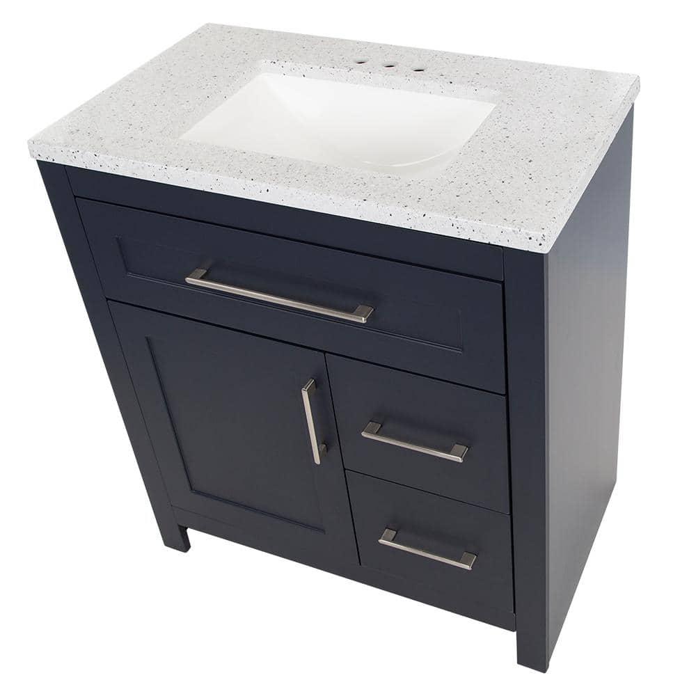 Home Decorators Collection Clady 305 in W x 1875 in D Bath Vanity in Deep Blue with Cultured Marble Vanity Top in Silver Ash with White Sink