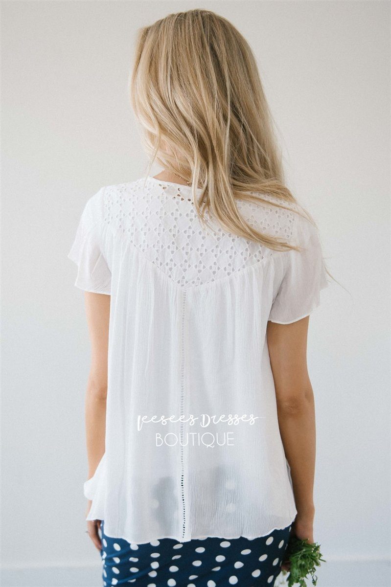 Eyelet Trim Tassel Drawstring Top