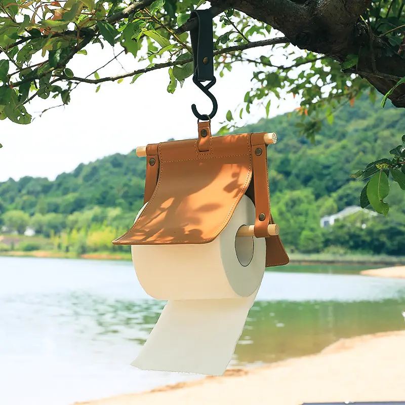 New Outdoor Hiking Camping Kitchen Tent Roll Toilet Paper Case PU leather Hanging Tissue Holder