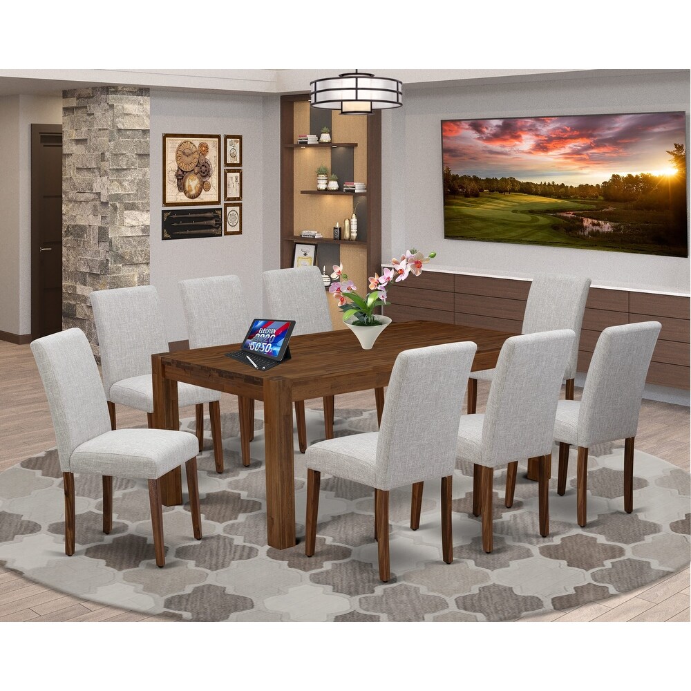 East West Furniture Dining Table Set  a Wood Kitchen Table and 4 Doeskin Linen Fabric Dining Chairs  Natural (Pieces Options)