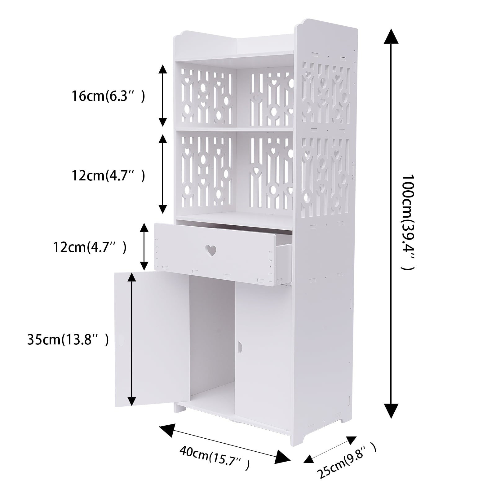 TFCFL Freestanding Cabinet Storage Organizer Floor Cabinet with 2 Doors Modern Bathroom Furniture White 15.7