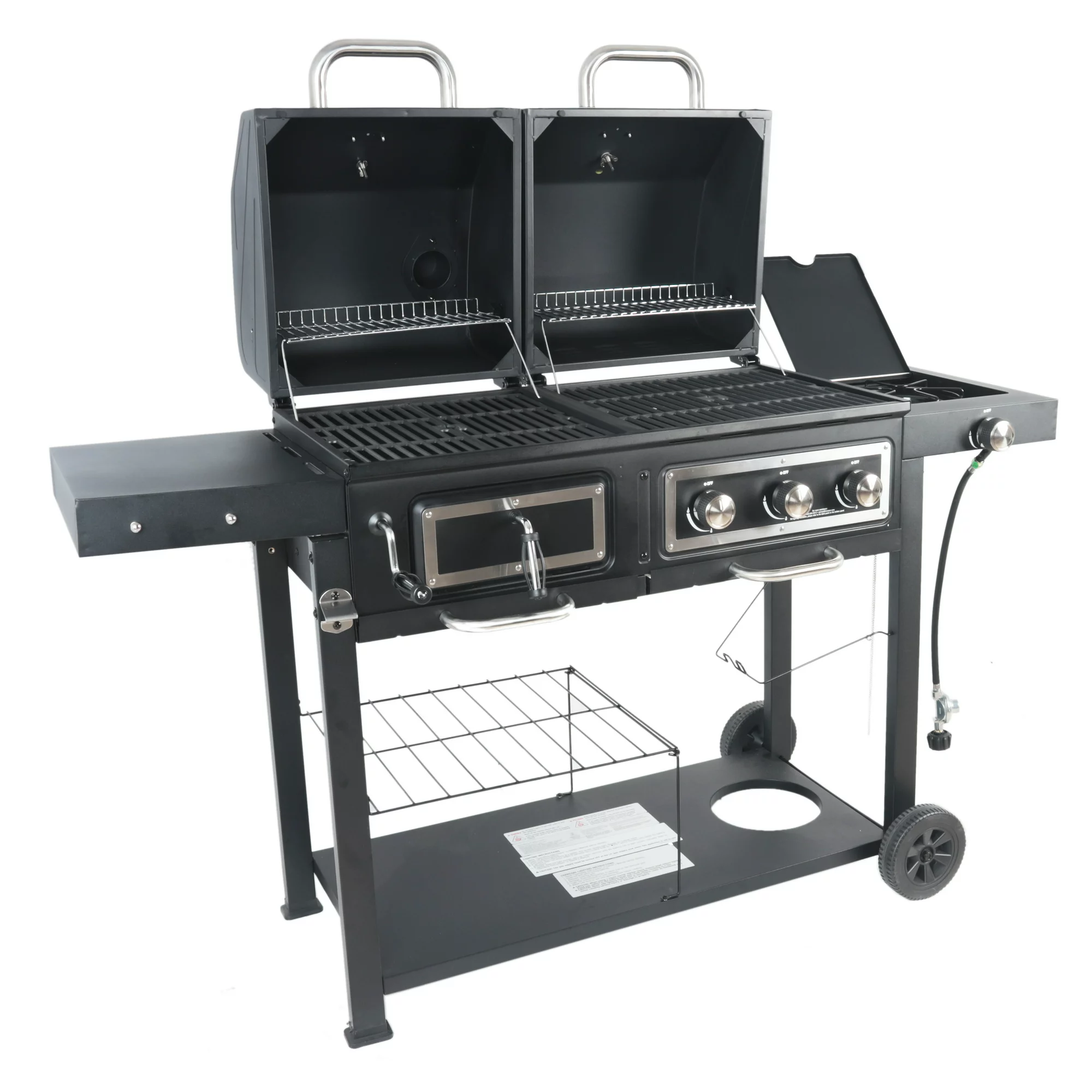 RevoAce Dual Fuel Gas and Charcoal Combo Grill， Black with Stainless