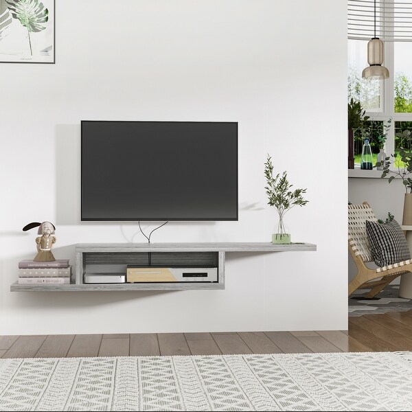 HOMCOM Wall Mounted Media Console， Floating Stand Component Shelf， Entertainment Center Unit - 60