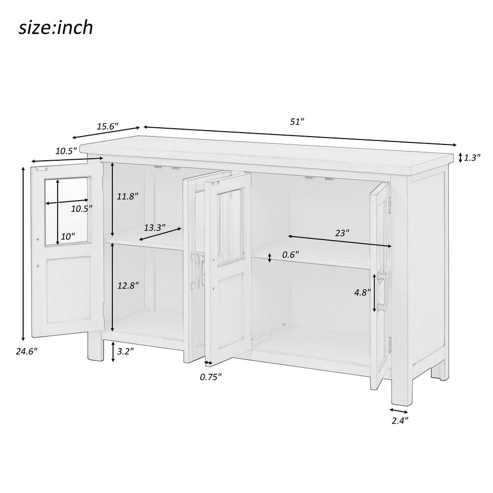 Retro Four Door Storage Cabinet with Adjustable Shelf   Metal Handles  Solid Wood Sideboard for Entryway  Living Room