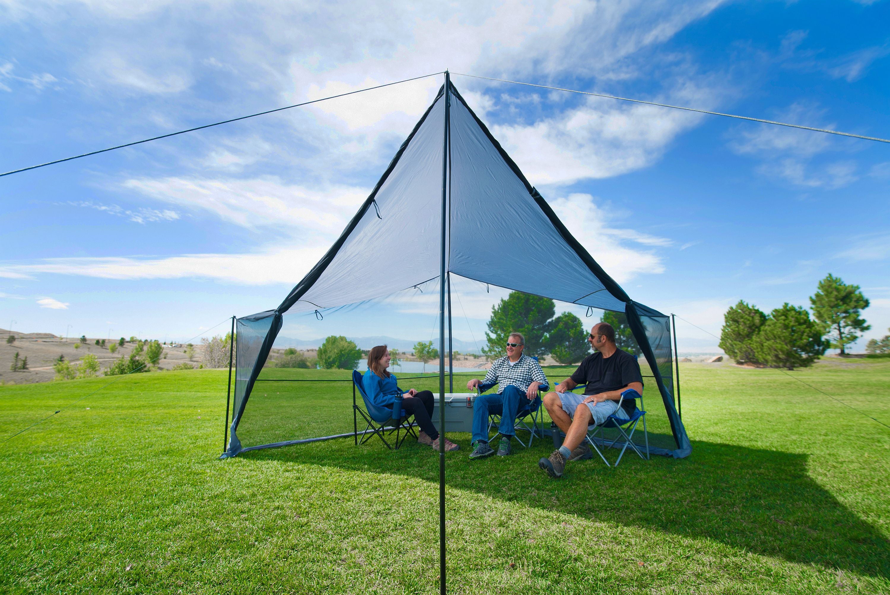 Ozark Trail Tarp Shelter， 9' x 9' with UV Protection and Roll-up Screen Walls