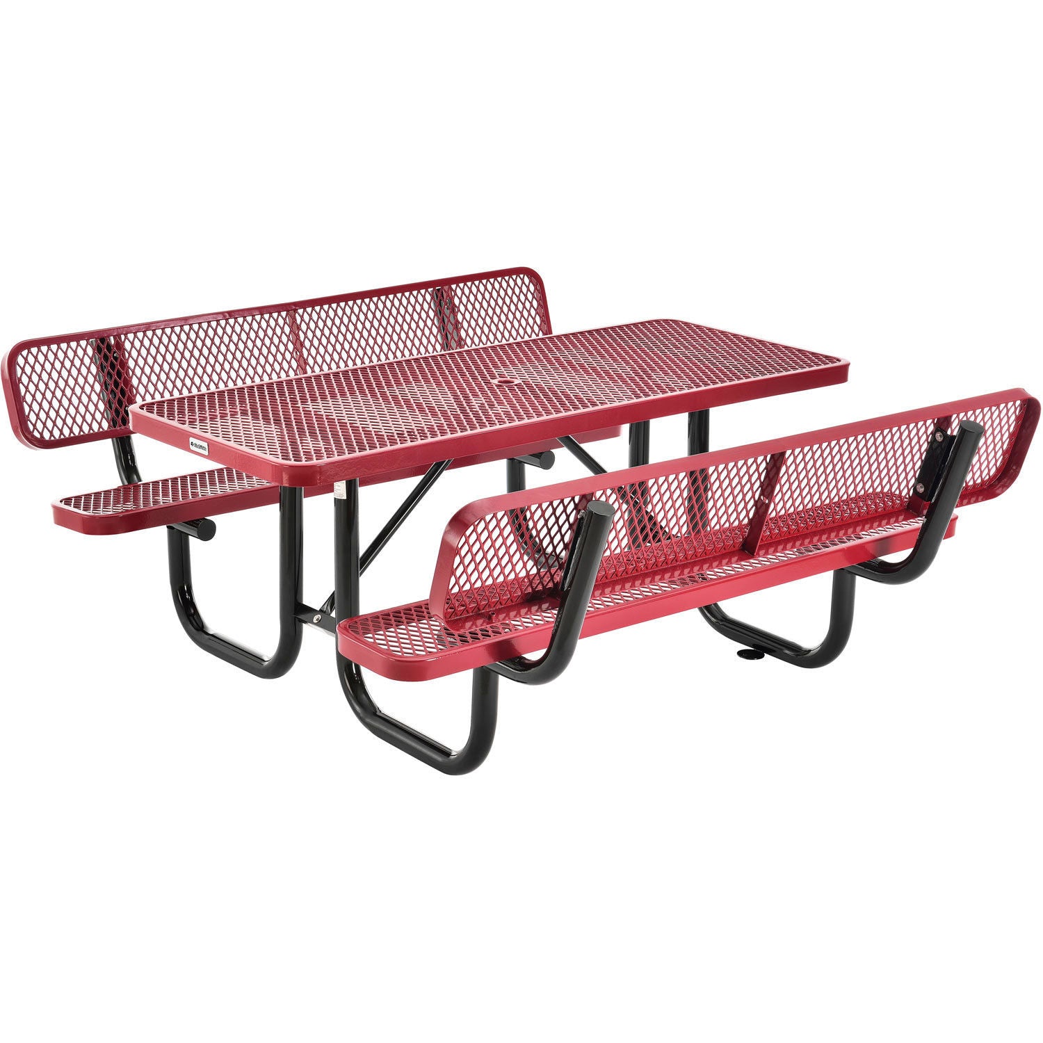 6' Rectangular Outdoor Expanded Metal Picnic Table With Backrests， Red