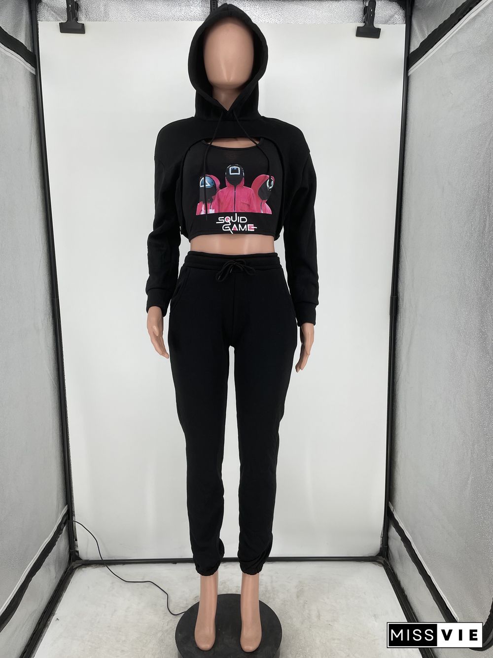 Vest And Crop Top Hoodie Sweatpants Set