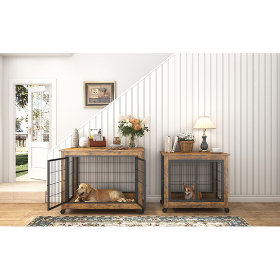 Furniture Dog Cage Crate with Double Doors  Rustic...