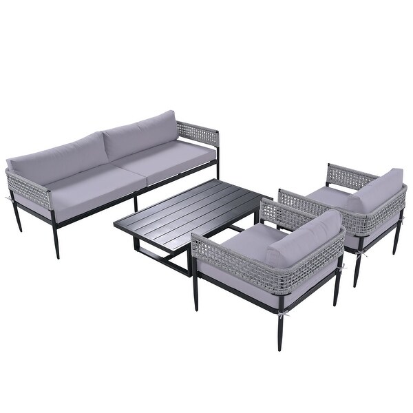 4 Pieces Outdoor Patio Sectional Sofa with Cushions - Overstock - 37500226