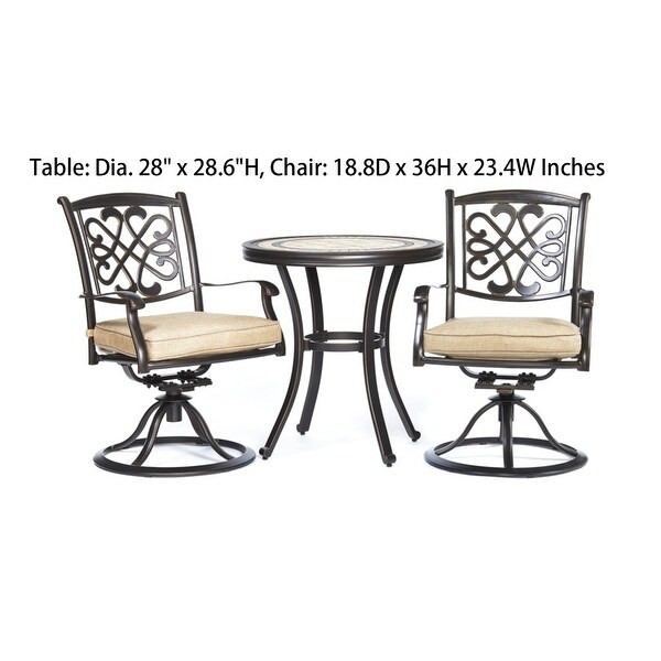 3 Piece Bistro Set， Cast Aluminum Dining Table Swivel Rocker Chairs - Overstock - 35898352