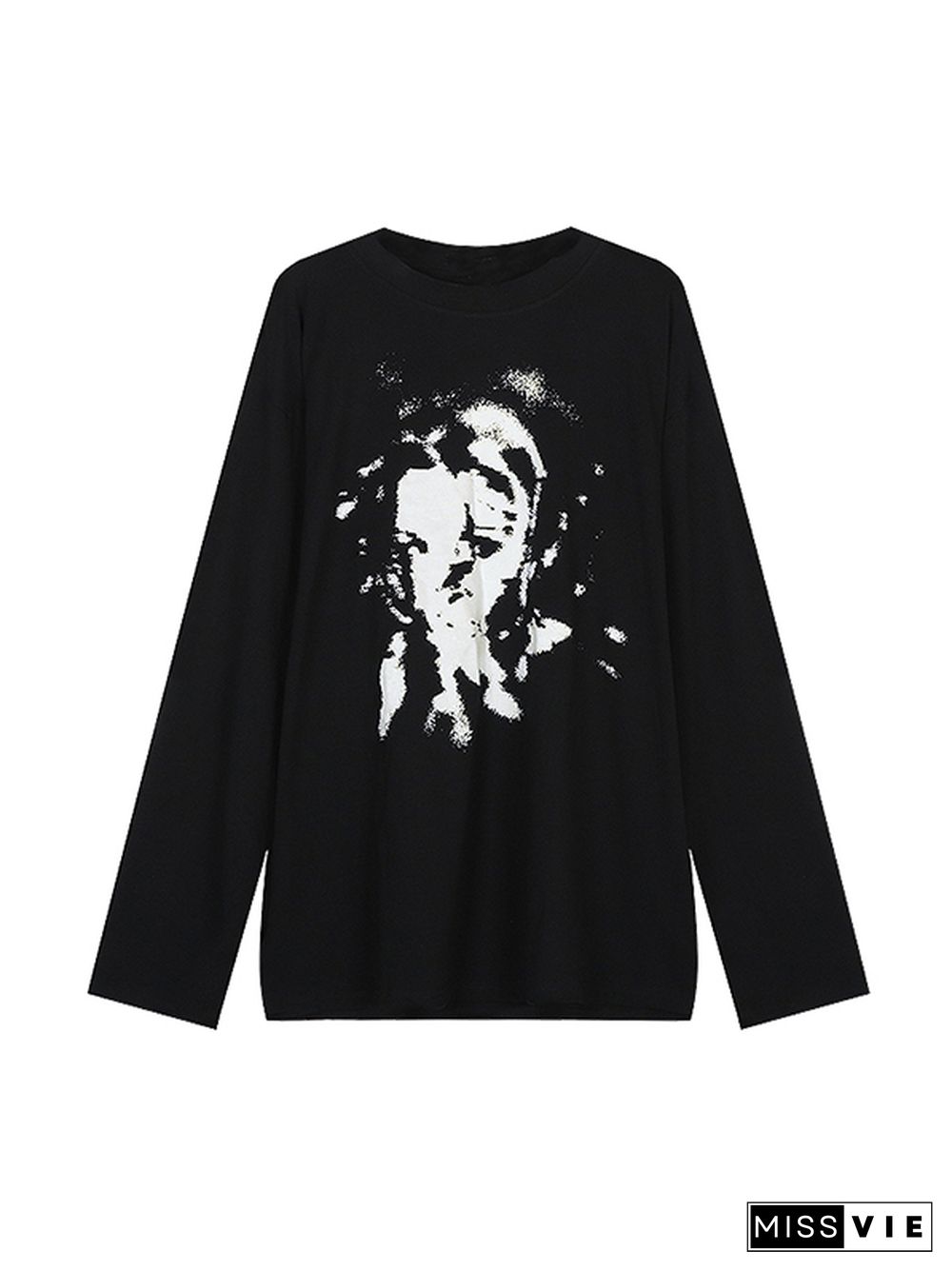 Blurred Portrait Print Oversized Long Sleeve Tee