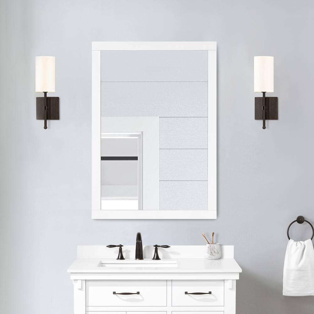 Home Decorators Collection Bellington 40 in. W x 28 in. H Framed Rectangular Bathroom Vanity Mirror in White Bellington MR-W