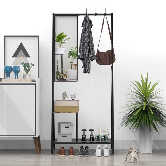 Coat Rack with Mirror  Multifunctional Hall Tree w...