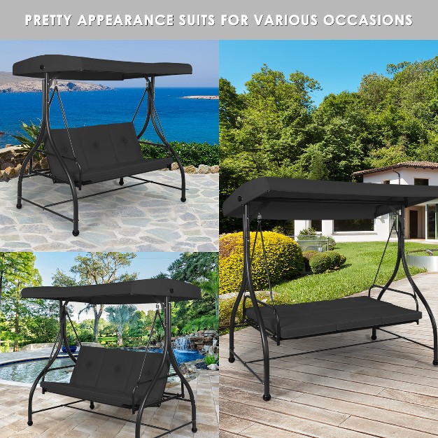 Costway Converting Outdoor Swing Canopy Hammock 3 Seats Patio Deck Furniture Black